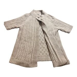 CHICOs Wool Blend Short Sleeve Sweater Jacket Size 2 12 Mandarine Style Collar